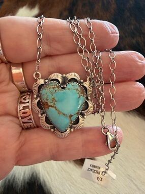❤️ Large Number 8 Turquoise Matte Sterling 18+2” ADJ Heart Pendant Necklace